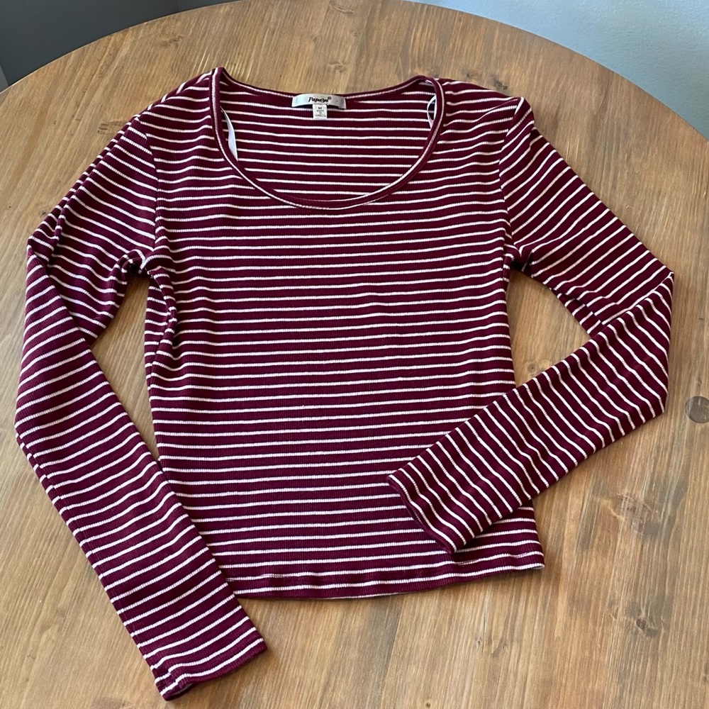 maroon and white strip long sleeve
